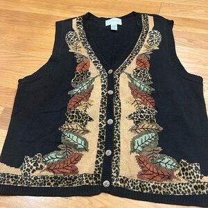 C.S.T Studio  women’s plus size unique fall leopard leaves sweater vest size 3X.
